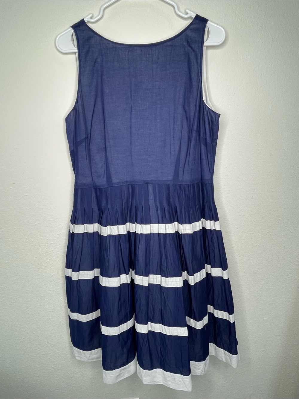 Talbots Womens Navy And White Nautical Pleated Sleeveless Dress Size 14 Petite
